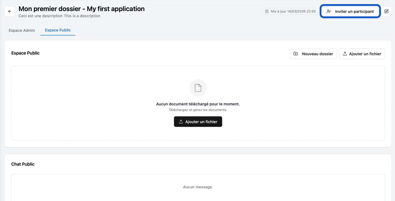 Bouton Inviter un participant dans un dossier Docsafe
